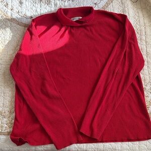 Coldwater Creek Red Ribbed Long Sleeve Sweater